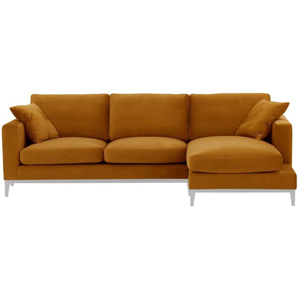 Canapé d’angle droit Covex Wood, moutarde - Velluto 8, Couleur des pieds: Blanc