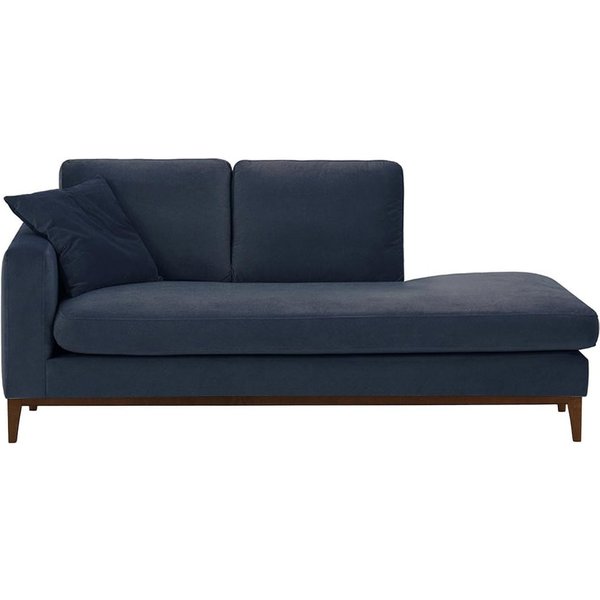Chaise longue/divan gauche Covex Wood, bleu - Velluto 11, Couleur des pieds: Chêne foncé
