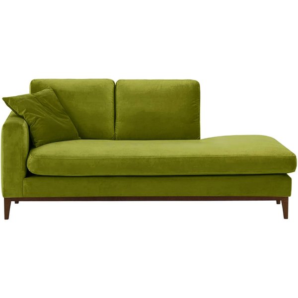 Chaise longue/divan gauche Covex Wood, olive - Velluto 9, Couleur des pieds: Chêne foncé