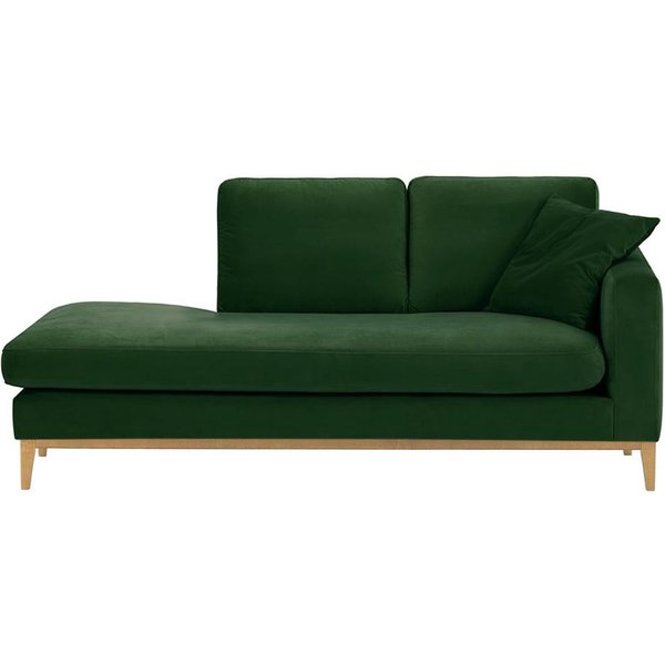 Chaise longue/divan droit Covex Wood, vert foncé - Velluto 10, Couleur des pieds: Chêne clair