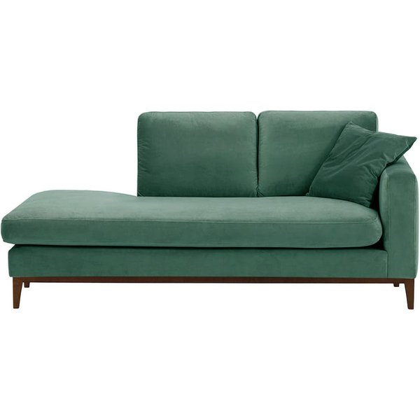 Chaise longue/divan droit Covex Wood, bleu - Velluto 12, Couleur des pieds: Chêne foncé