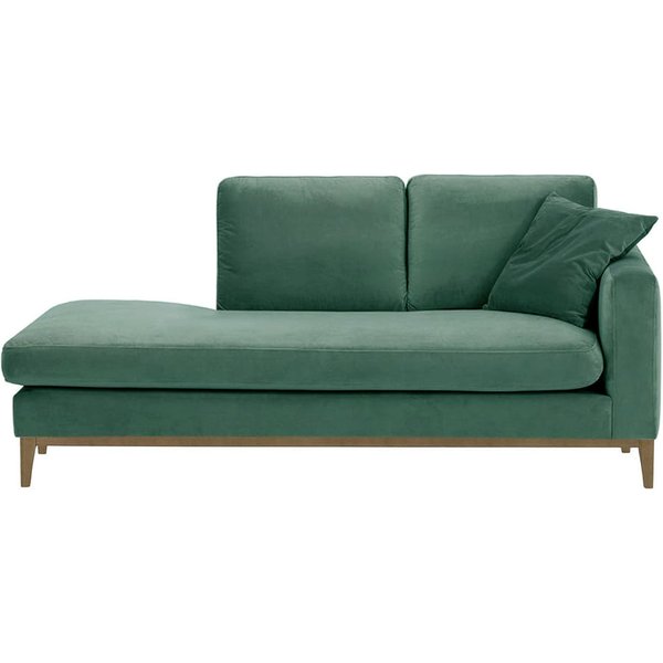 Chaise longue/divan droit Covex Wood, bleu - Velluto 12, Couleur des pieds: Noir wax