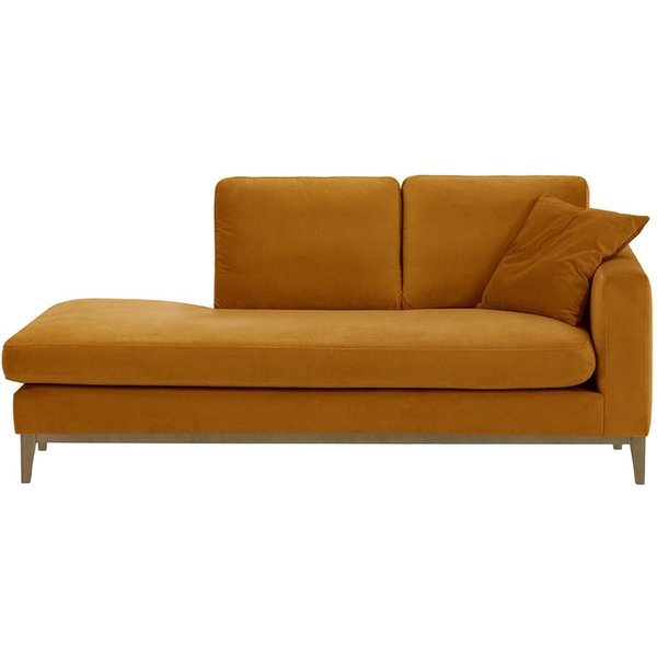 Chaise longue/divan droit Covex Wood, moutarde - Velluto 8, Couleur des pieds: Noir wax
