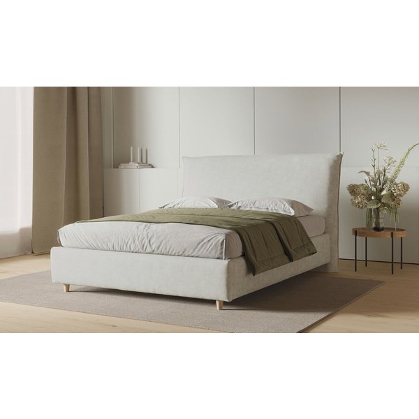 Lit rembourré Lunara 160×200 avec coffre, Perfect harmony 2 - crème, Couleur des pieds: Chêne clair