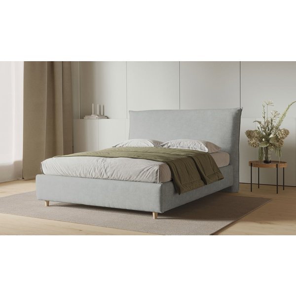 Lit rembourré Lunara 160×200 avec coffre, Perfect harmony 83 - gris clair, Couleur des pieds: Chêne clair