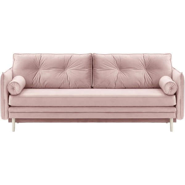 Canapé Darnet avec fonction couchage avec coffre de rangement, lila/rose - Velluto 14, Couleur des pieds: Blanc