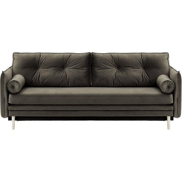 Canapé Darnet avec fonction couchage avec coffre de rangement, graphite - Velluto 19, Couleur des pieds: Blanc