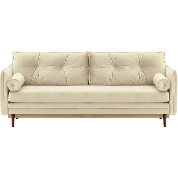 Canapé Darnet avec fonction couchage avec coffre de rangement, beige clair - Velluto 2, Couleur des pieds: Chêne foncé