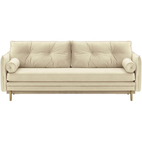 Canapé Darnet avec fonction couchage avec coffre de rangement, beige clair - Velluto 2, Couleur des pieds: Noir wax