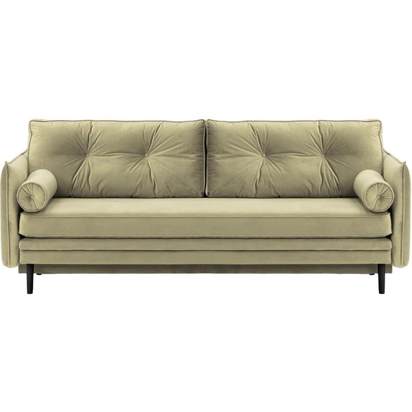 Canapé Darnet avec fonction couchage avec coffre de rangement, beige - Velluto 3, Couleur des pieds: Noir