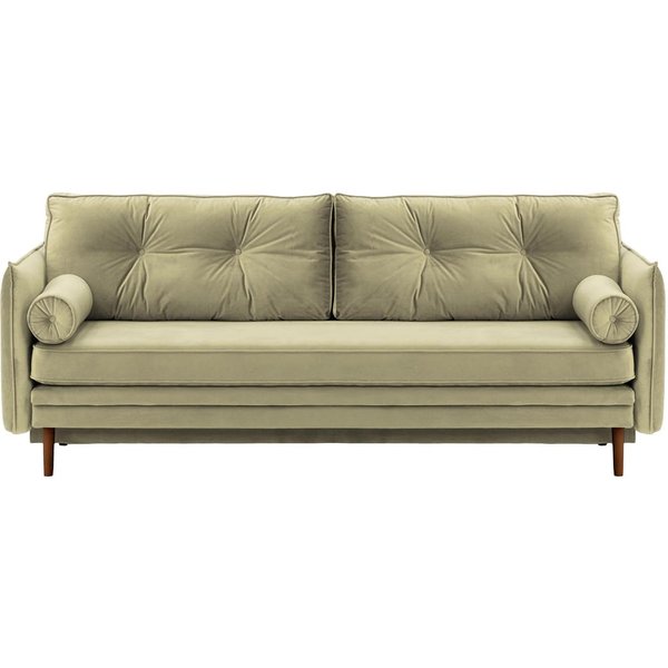 Canapé Darnet avec fonction couchage avec coffre de rangement, beige - Velluto 3, Couleur des pieds: Chêne foncé