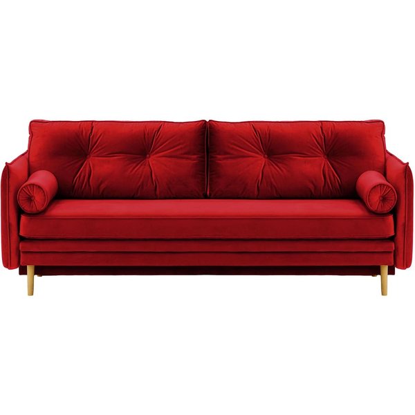 Canapé Darnet avec fonction couchage avec coffre de rangement, rouge - Velluto 7, Couleur des pieds: Chêne clair