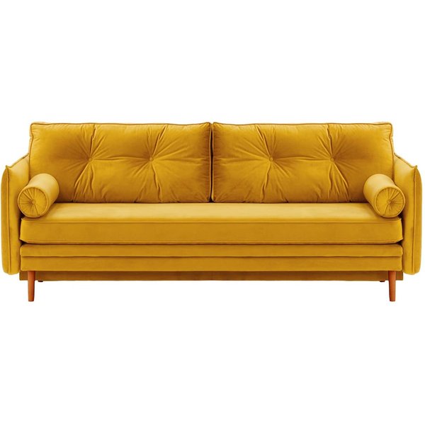 Canapé Darnet avec fonction couchage avec coffre de rangement, moutarde - Velluto 8, Couleur des pieds: aveo