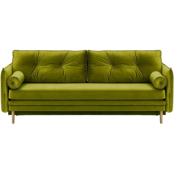 Canapé Darnet avec fonction couchage avec coffre de rangement, olive - Velluto 9, Couleur des pieds: Noir wax