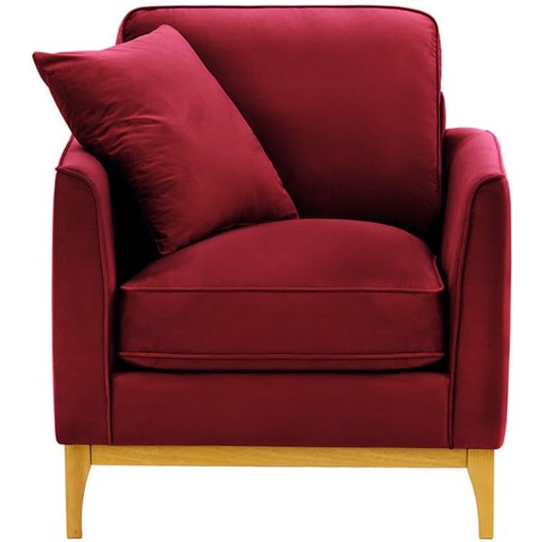 Fauteuil Linara, rouge - Velluto 7, Couleur des pieds: Chêne clair