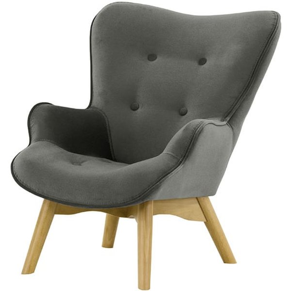 Fauteuil à oreilles pour enfants Ducan Mini Velvet, gris - Kronos 22, Couleur des pieds: Chêne clair
