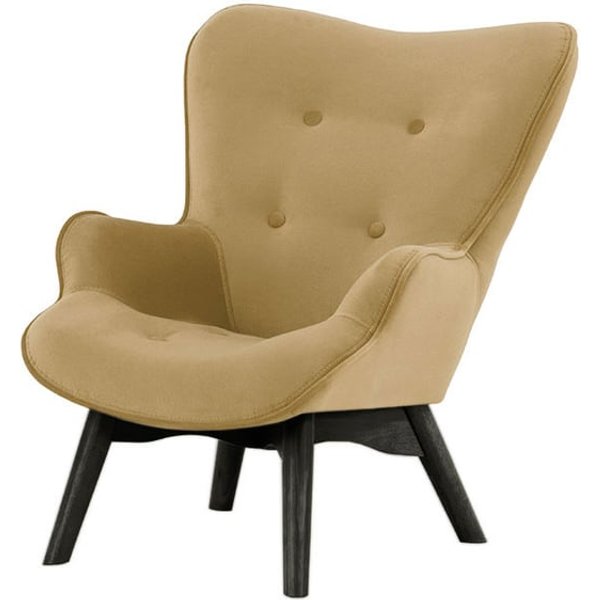 Fauteuil à oreilles pour enfants Ducan Mini Velvet, crème - Kronos 35, Couleur des pieds: Noir