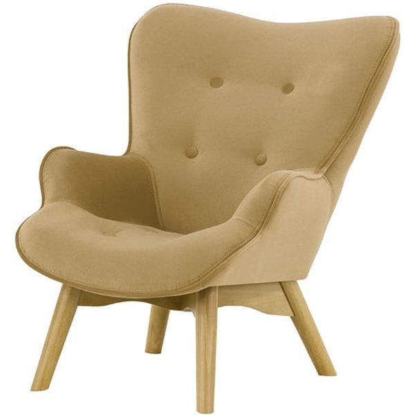 Fauteuil à oreilles pour enfants Ducan Mini Velvet, crème - Kronos 35, Couleur des pieds: Chêne clair