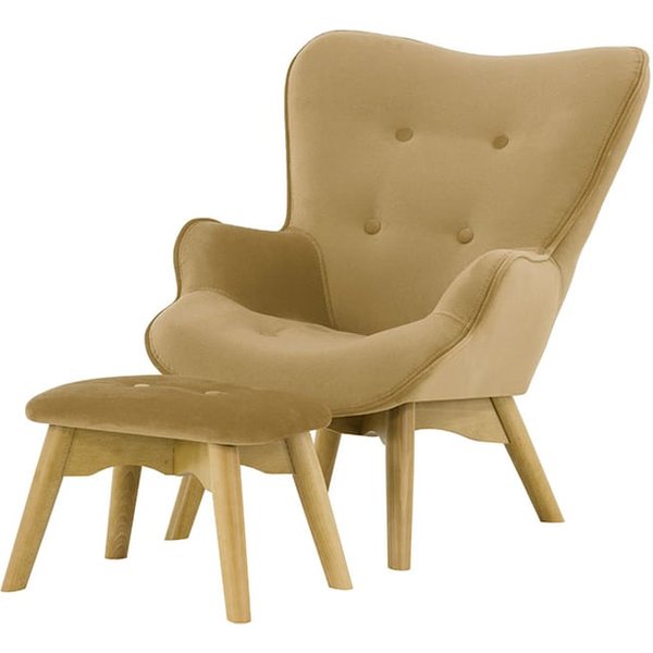 Fauteuil à oreilles pour enfants avec repose-pied Ducan Mini Velvet, crème - Kronos 35, Couleur des pieds: Chêne clair