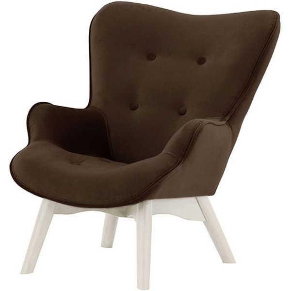 Fauteuil à oreilles pour enfants Ducan Mini Velvet, marron - Kronos 6, Couleur des pieds: Blanc