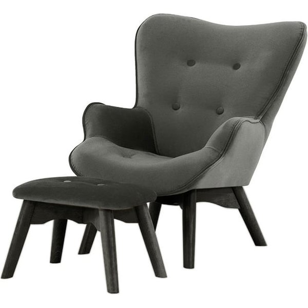 Fauteuil à oreilles pour enfants avec repose-pied Ducan Mini Velvet, gris - Kronos 22, Couleur des pieds: Noir