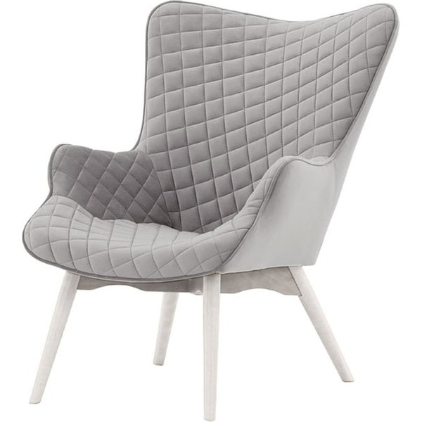 Fauteuil à oreilles avec coutures Ducan Velvet, gris clair - Velluto 15, Couleur des pieds: Blanc