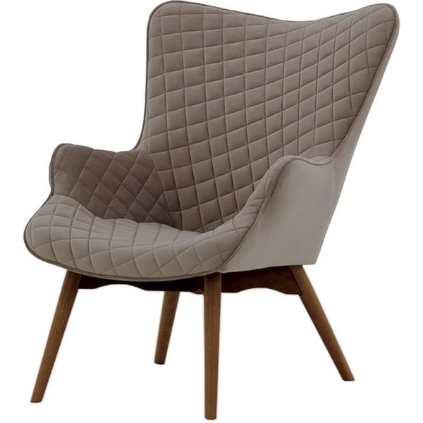 Fauteuil à oreilles avec coutures Ducan Velvet, gris éléphant - Velluto 17, Couleur des pieds: Chêne foncé