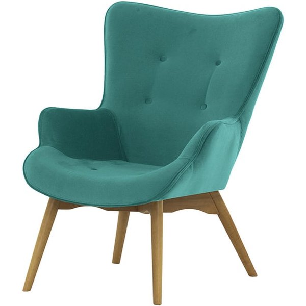 Fauteuil Ducan Velvet, bleu ciel - Kronos 12, Couleur des pieds: Chêne clair
