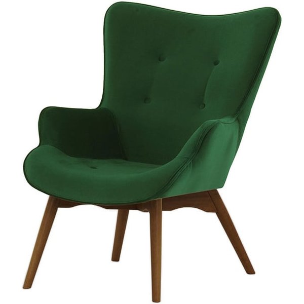 Fauteuil Ducan Velvet, vert bouteille - Kronos 14, Couleur des pieds: Chêne foncé