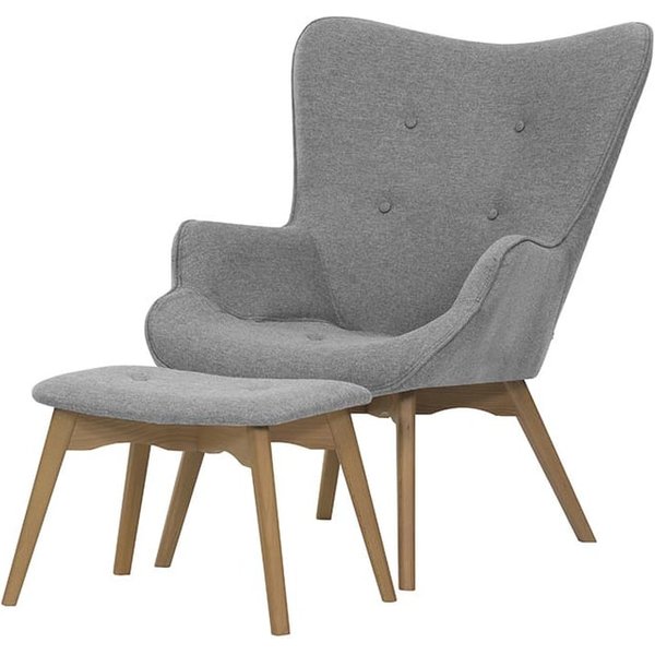 Fauteuil à oreilles avec repose-pied Ducan Malmo, Malmo 90, Couleur des pieds: Chêne clair