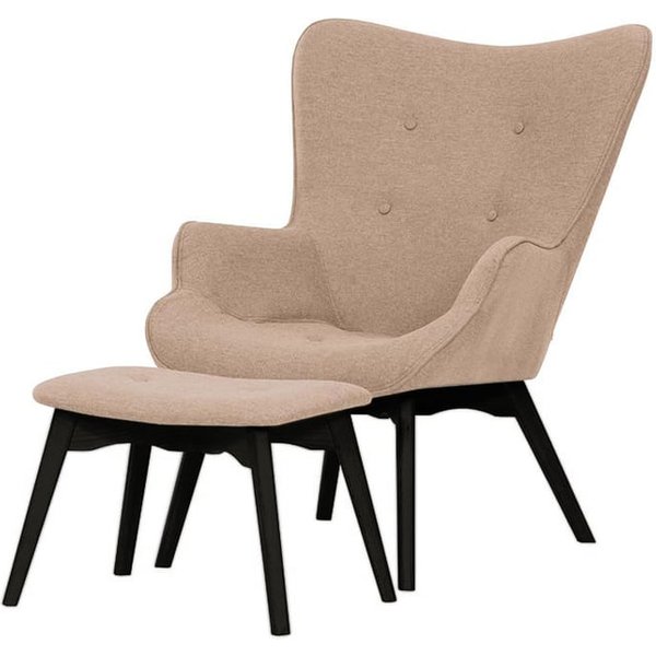 Fauteuil à oreilles avec repose-pied Ducan Malmo, rose poudré - Malmo 61, Couleur des pieds: Noir