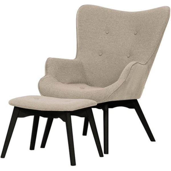Fauteuil à oreilles avec repose-pied Ducan Malmo, beige - Malmo 8, Couleur des pieds: Noir