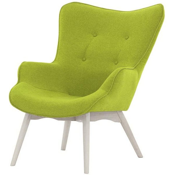 Fauteuil à oreilles Ducan Ontario, vert citron - Baku 7, Couleur des pieds: Blanc
