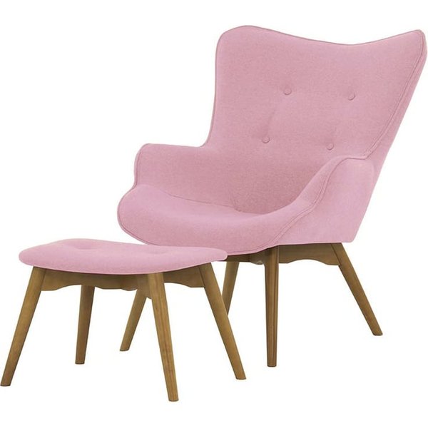 Fauteuil à oreilles avec repose-pied Ducan Ontario, Violet - Baku 16, Couleur des pieds: Chêne clair