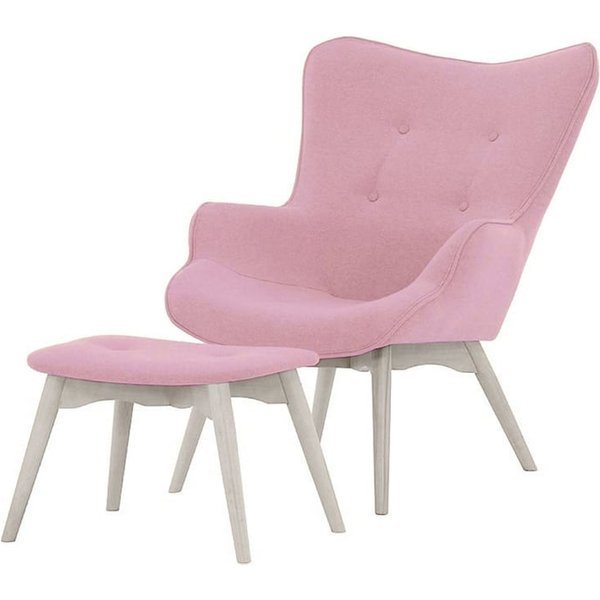Fauteuil à oreilles avec repose-pied Ducan Ontario, Violet - Baku 16, Couleur des pieds: Blanc