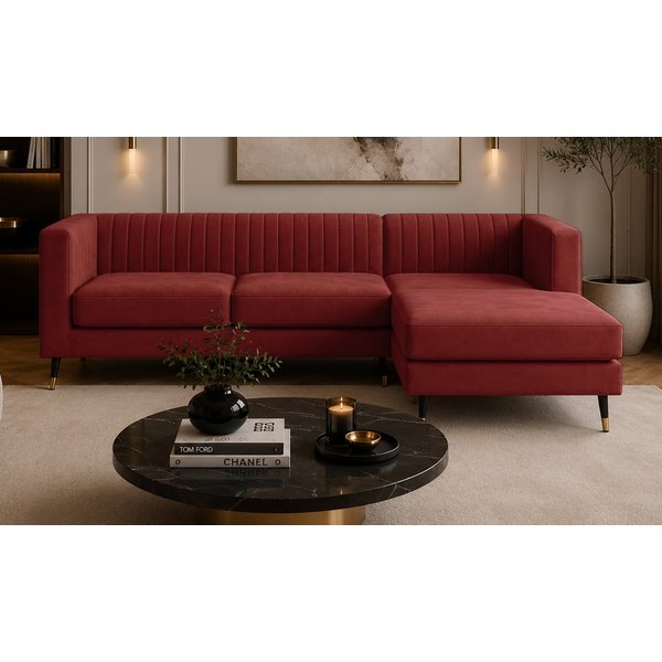 Grand canapé d’angle droit Slender, Matt Velour Rust Red - rouge foncé