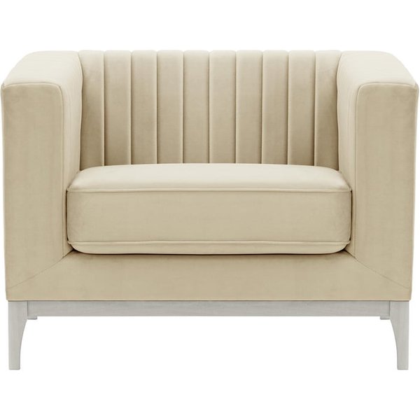 Fauteuil Slender Wood, beige clair - Velluto 2, Couleur des pieds: Blanc