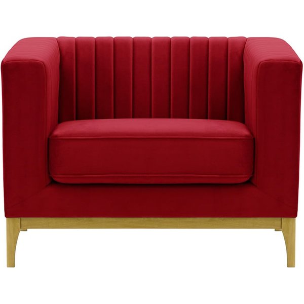 Fauteuil Slender Wood, rouge - Velluto 7, Couleur des pieds: Chêne clair