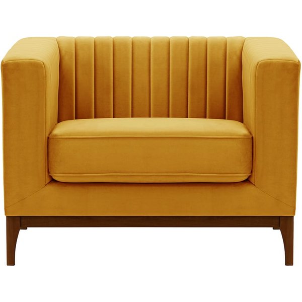 Fauteuil Slender Wood, moutarde - Velluto 8, Couleur des pieds: Chêne foncé