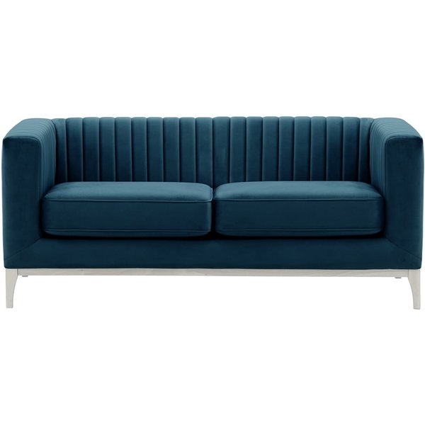 Canapé deux places Slender Wood, bleu - Velluto 11, Couleur des pieds: Blanc