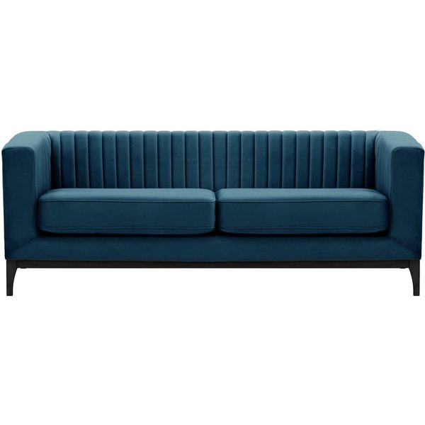 Canapé trois places Slender Wood, bleu - Velluto 11, Couleur des pieds: Noir