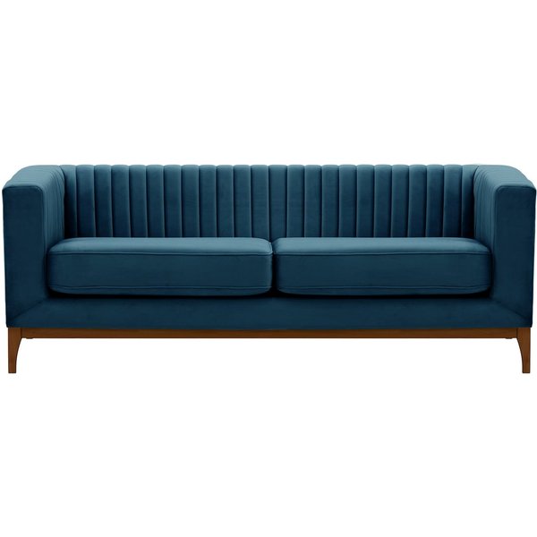 Canapé trois places Slender Wood, bleu - Velluto 11, Couleur des pieds: Chêne foncé