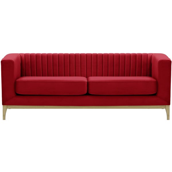 Canapé trois places Slender Wood, rouge - Velluto 7, Couleur des pieds: Noir wax