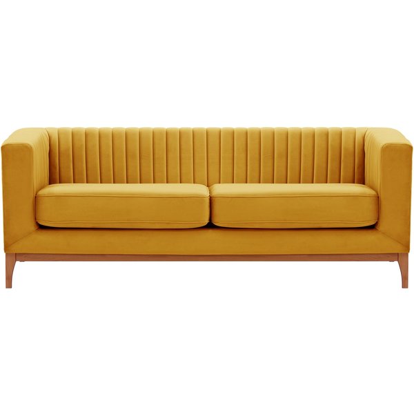 Canapé trois places Slender Wood, moutarde - Velluto 8, Couleur des pieds: aveo