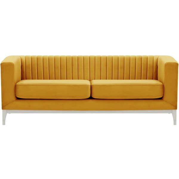 Canapé trois places Slender Wood, moutarde - Velluto 8, Couleur des pieds: Blanc