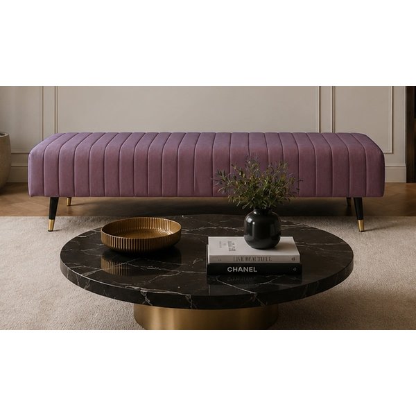 Pouf Slender avec coutures décoratives, Matt Velour Chestnut - violet