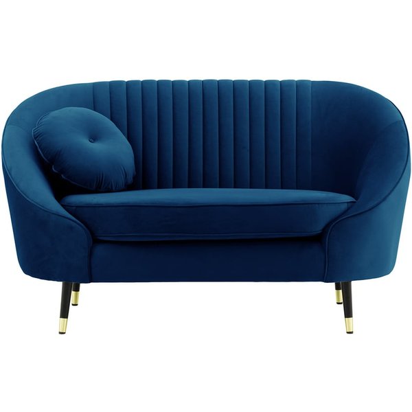 Fauteuil Kooper avec couture, bleu - Velluto 11, Couleur des pieds: Noir avec pourtour doré