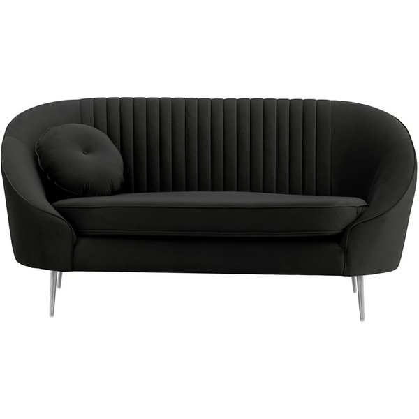 Canapé deux places Kooper avec couture, noir - Velluto 20, Couleur des pieds: Métal chromé
