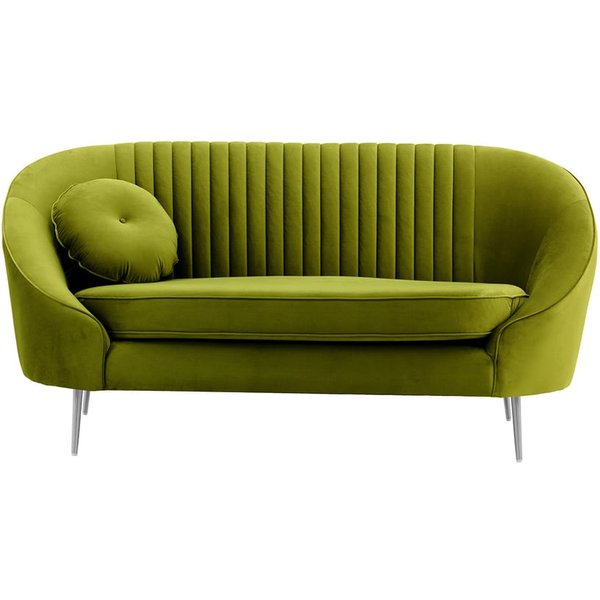 Canapé deux places Kooper avec couture, olive - Velluto 9, Couleur des pieds: Métal chromé