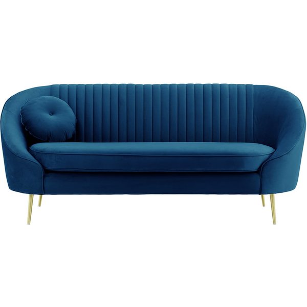 Canapé 2,5 places Kooper avec couture, bleu - Velluto 11, Couleur des pieds: Métal doré